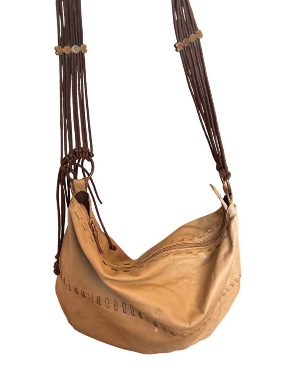 Vintage Desmo Italian Leather Hobo Bag Braided Brown Strap & Brass Accents - Picture 12 of 16